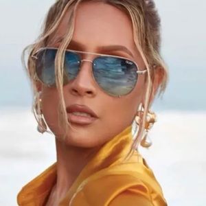 Quay Australia High Key Mini Rimless Gold Aviator Sunglasses New